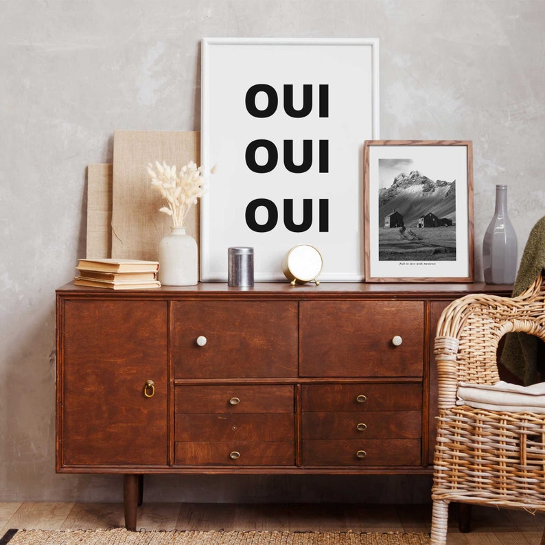 Oui Oui Oui Wall Art Print, Quote Print, French Words Wall Art, Typography Poster, Black and White Art, Printable Wall Art, Modern Wall Art image 5
