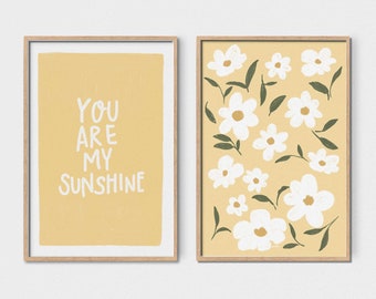 You Are My Sunshine Nursery Wall Art, Pastel Yellow Nursery Decor, Printable Wall Art, Kids Room Print, Playroom Art, Baby Girl Room Decor