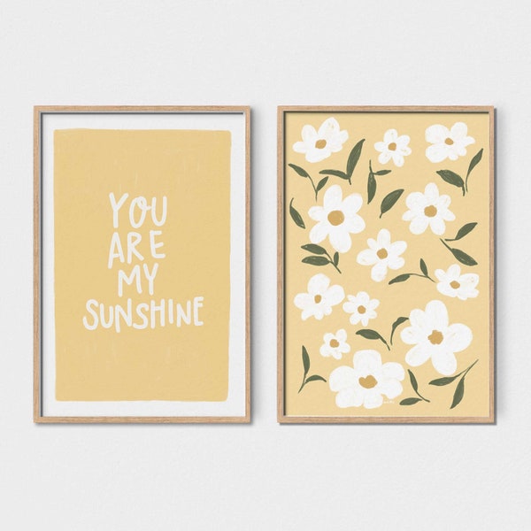 You Are My Sunshine Nursery Wall Art, Pastel Yellow Nursery Decor, Printable Wall Art, Kids Room Print, Playroom Art, Baby Girl Room Decor