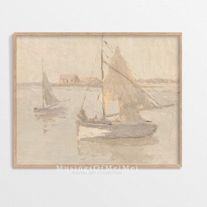 Vintage Sailboat Painting, Vintage Neutral Print, Printable Wall Art,  Digital Download, Vintage Art Print, Antique Painting, Coastal Art