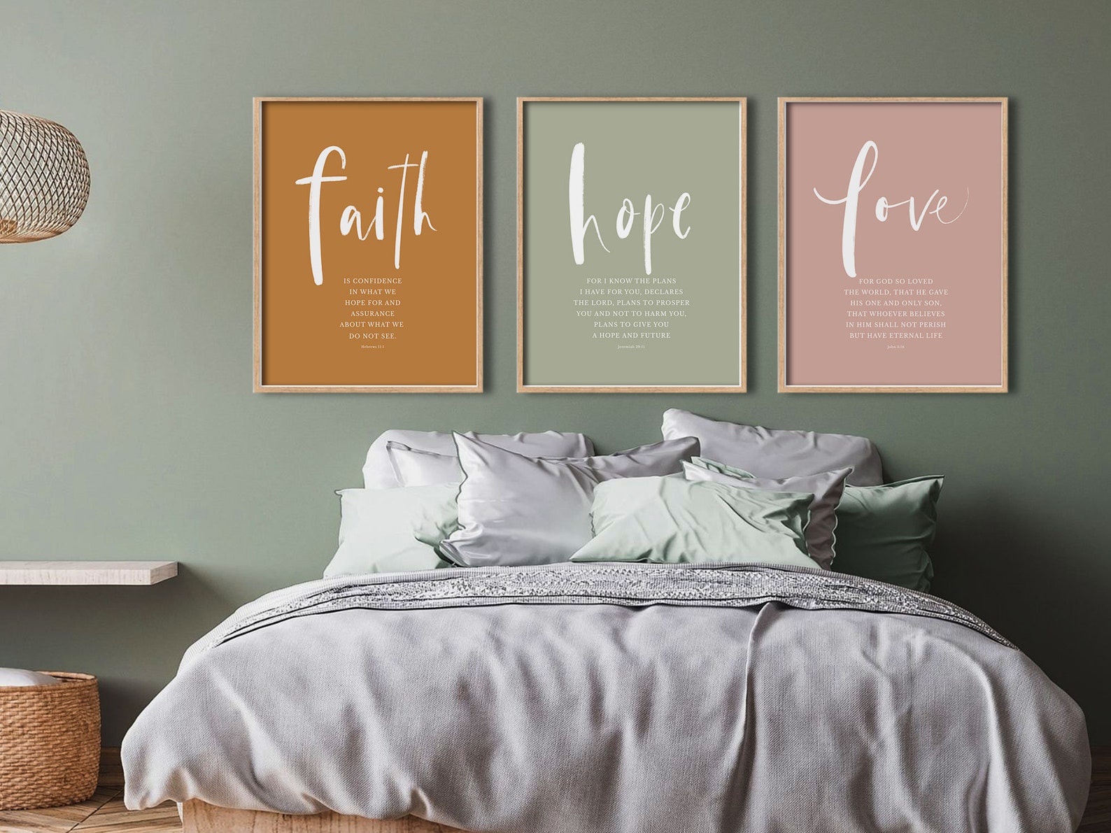 Faith Hope Love Bible Verse Wall Art Set of 3 Prints, Gallery Wall Set ...
