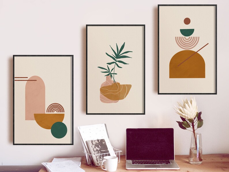 Abstract Wall Art for Above Bed Decor Gallery Wall Set of 3 Etsy