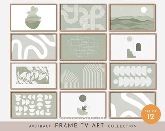 Samsung Frame Tv Art, Set of 12, Abstract Frame Tv Art, Sage Color Tv Art, Abstract Art for TV, Digital Art for Frame Tv, Tv Art Bundle,