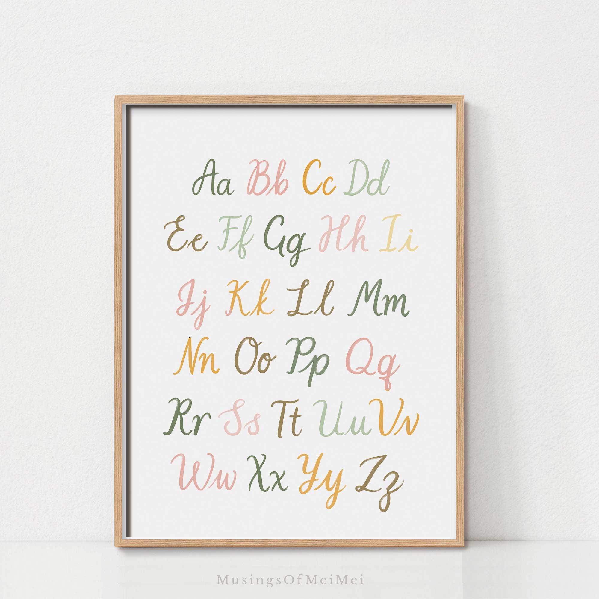 Soft Pastel Colors Alphabet Print for Nursery Decor, Hand-lettered ABC ...