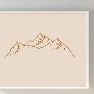 Mountain Art Print, Minimalist Wall Art Print, Neutral Color Art, Boho minimal printable art, Travel Poster Wall Art, Digital Download