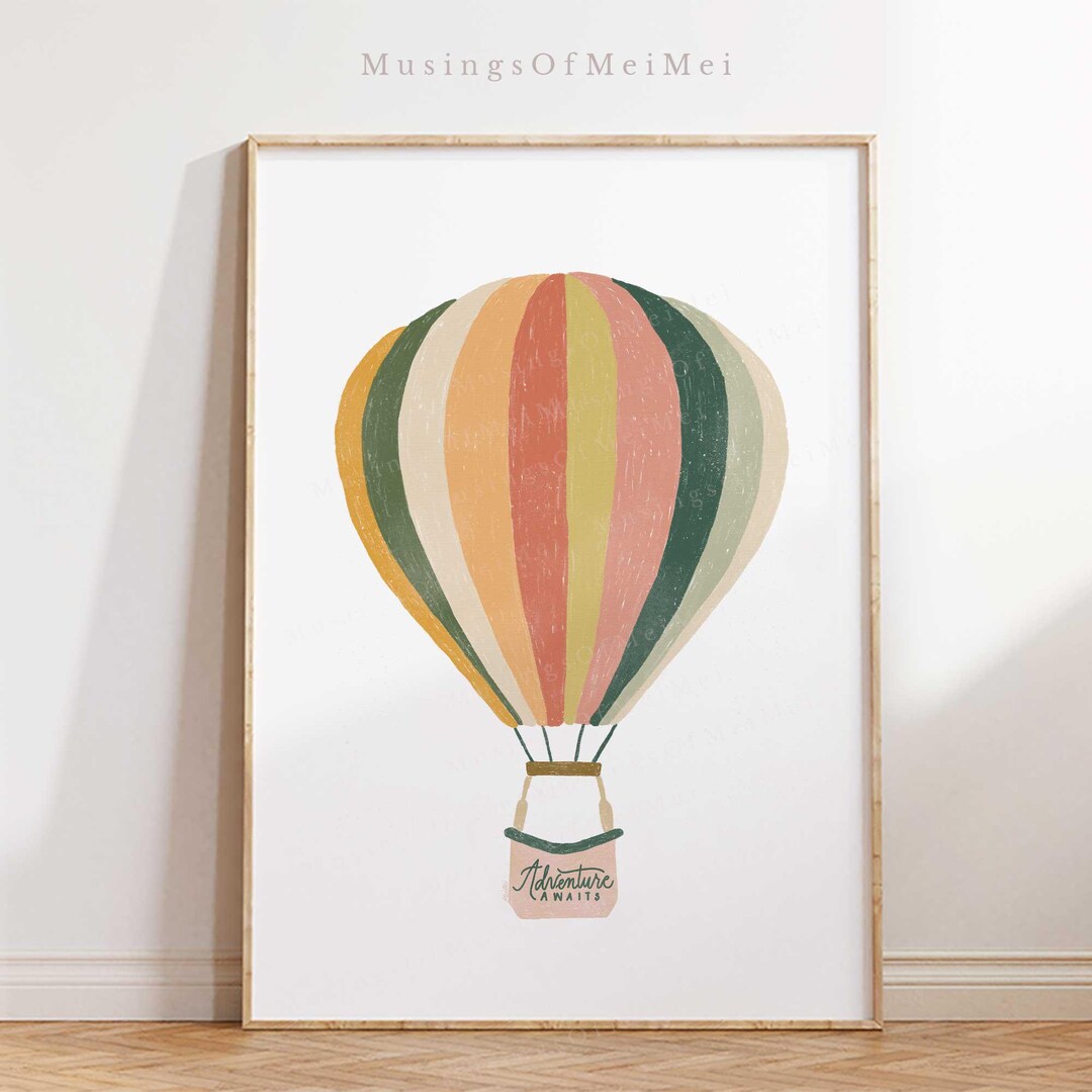 Adventure Awaits Hot Air Balloon Nursery Wall Art Print, Neutral Boho ...