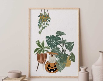 Halloween Dog with Plants Wall Art, Printable Wall Art, Ghost Dog Print, Cute Halloween Print, Printable Fall Decor, Halloween Botanical Art