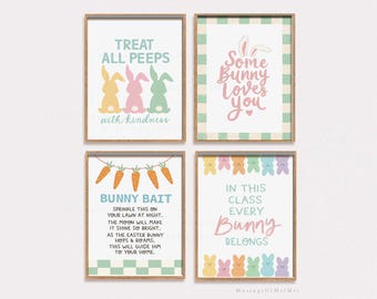 Pastel Bunny Easter Print Set for Classroom & Kids Room Decor, Spring Bunny Printable, Cute Kids Room Signs, Easter Art DIGITAL DOWNLOAD