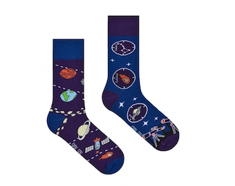 Space socks | universe | cosmos colorful socks | telescope | mismatched socks | crazy socks | patterned socks | funny, funky socks