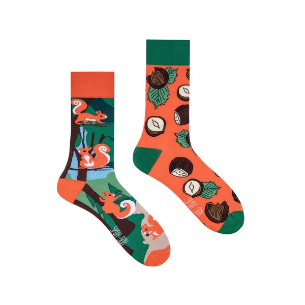 Squirrels socks | Nuts socks | Squirrel socks | Autumn socks | mismatched socks | funny socks | fall socks | colorful socks