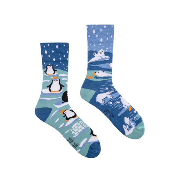 Pingüinos y osos polares | calcetines de invierno | calcetines no coincidentes | calcetines locos |calcetines divertidos |calcetines molonos