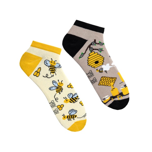 Bienen und Honig Sneaker Socken | Kurzsocken | Bunte Socken | Cool Socken | Lustige Socken |  Mismatched Socken | Mehrfarbige Socken