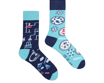 Lab socks | Laboratory socks | Medical theme socks | Science socks | Virus socks | mismatched socks | funny socks