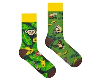 Monkey socks | apes socks | jungle socks with monkeys and bananas | mismatched socks | funny socks for summer