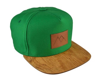 Wooden mountain colourful cap. Snapback cap with a wooden brim for adults