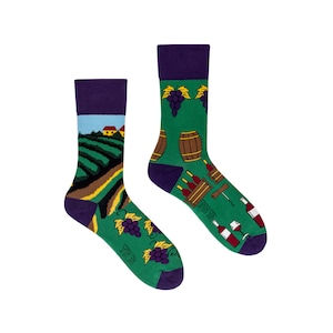 Vineyard Wine socks Sommelier socks mismatched socks crazy socks patterned socks funny socks image 1