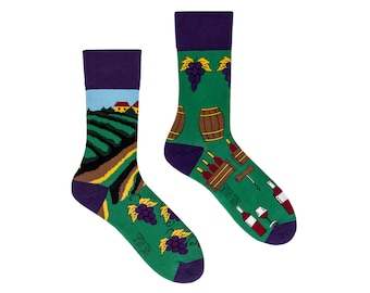 Vineyard | Wine socks | Sommelier socks | mismatched socks | crazy socks | patterned socks | funny socks