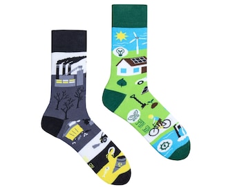 Ecology socks | Eco socks | Green energy socks | Save the planet socks | Sustainable socks | mismatched socks | funny socks