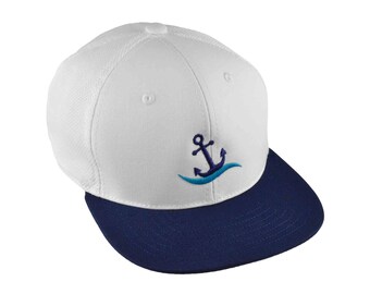 Sea anchor cap for kids. Anchor wave snapback cap for kids. Cap with polyester mesh