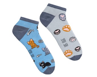 Cats low socks | Cat ankle socks | Kitten sneaker socks | Pet socks | funny socks | mismatched socks for cat lovers