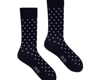 Purple Polka Dots-Navy socks | men dress socks | cool socks | elegant socks | formal socks | patterned socks | colorful socks | cotton socks