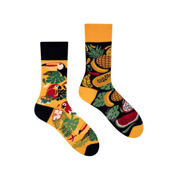 Tropische Socken | Exotische Vögel und Fruchtsocken | Karibische Socken | Hawaiianische Socken | Bunte Socken | Mehrfarbige Socken