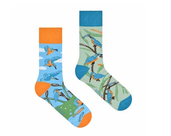 Kingfisher socks | nature socks | halcyon | mismatched socks | crazy socks | funny, funky socks | birds pattern