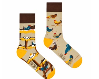 Chicken socks | hens | chicks and eggs | hen house socks | mismatched socks | funny socks | village | farm