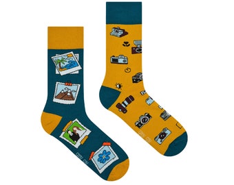 Photography socks | photgrapher socks | photo socks | photos socks | camera socks | funny socks | mismatched socks | odd socks | hobby socks