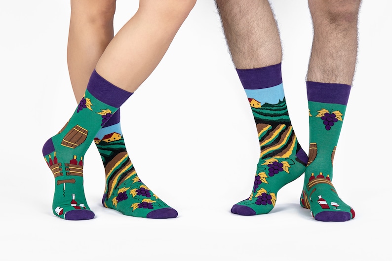 Vineyard Wine socks Sommelier socks mismatched socks crazy socks patterned socks funny socks image 2