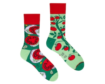 Tomato socks | Caprese socks | Italian tomatoes socks | mismatched socks | funny socks | patterned socks | colorful socks