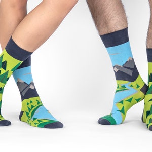 Over the hills socks men socks colorful socks cool socks mismatched socks crazy socks patterned socks hills and forrest image 2