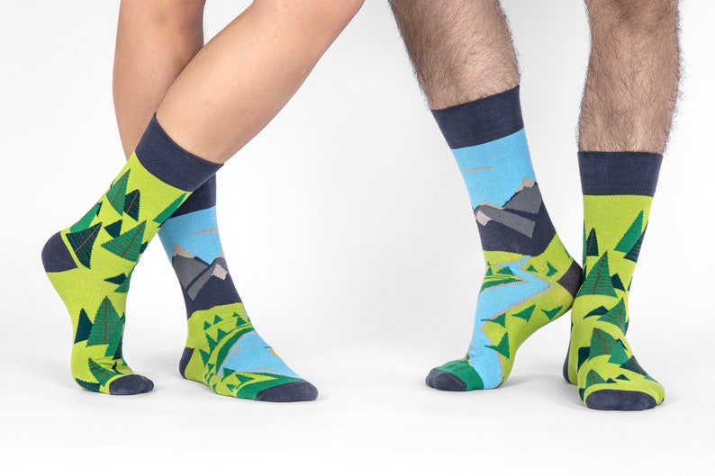 Over the hills socks men socks colorful socks cool socks mismatched socks crazy socks patterned socks hills and forrest image 2