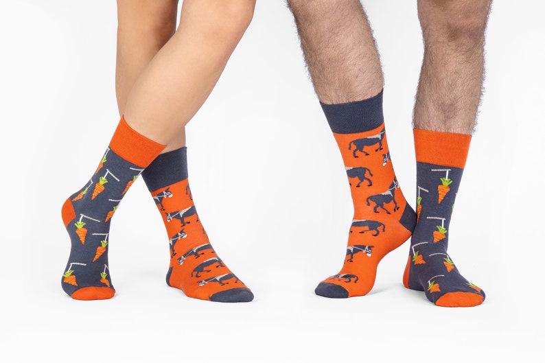 Stick & Carrot colorful socks cool socks mismatched socks crazy socks patterned socks funny, funky socks donkey pattern image 2