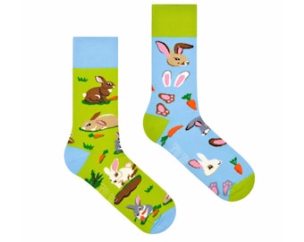 Chaussettes lapin | Chaussettes Lapins | chaussettes avec lapins et carottes | chaussettes dépareillées | Chaussettes amusantes pour Pâques