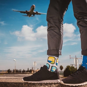 Airplanes men socks colorful socks cool socks mismatched socks crazy socks patterned socks funny, funky socks airport image 3