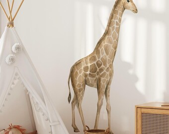 Giraffe Wall Decal, Safari Jungle Nursery Wall Decor, Peel and Stick Fabric Wall Sticker, Tropical Removable Wall Art, Watercolor Wall Art