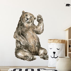 Whimsical Brown Bear Wall Decal Woodland Forest Animal Wildlife Bear Removable Peel and Stick Fabric Nursery Decor