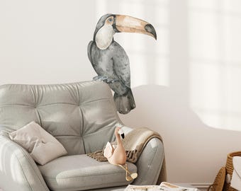 Watercolor Toucan Wall Decal, Jungle Tropical Bird Nursery Wall Sticker, Peel & Stick Safari Animal Decor