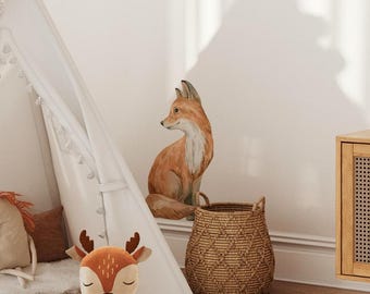 Baby Fox Wall Decal, Woodland Forest Animal Nursery Decor, Watercolor Fox, Removable Peel and Stick Fabric Wall Sticker