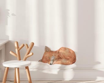 Baby Fox Wall Decal, Woodland Forest Animal Nursery Decor, Watercolor Fox, Removable Peel and Stick Fabric Wall Sticker