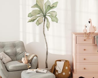 Watercolor Palm Tree Wall Decal, Tropical Jungle Safari Fauna, Neutral Safari Baby Nursery Room Decor