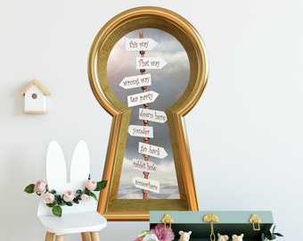 Wonerland Signpost 3d Keyhole Fabric Wall Decal - Sign Post This Way That Way - 3D Keyhole Wall Sticker - Removable