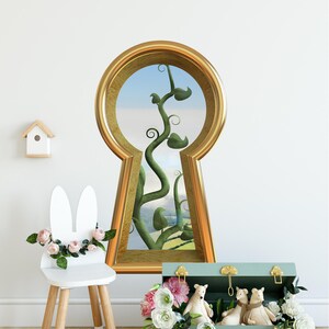 3d Keyhole Fabric Wall Decal - Jack's Beanstalk Fairytale Scene - 3D Keyhole Wall Sticker - Wonderland Decal - Removable