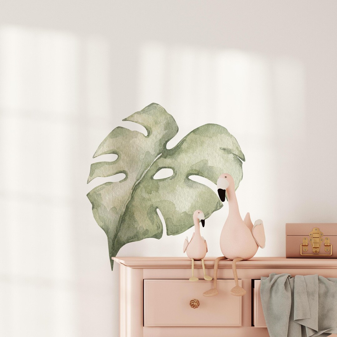 Tropical Monstera Leaf Wall Decal, Watercolor Jungle Wall Sticker ...