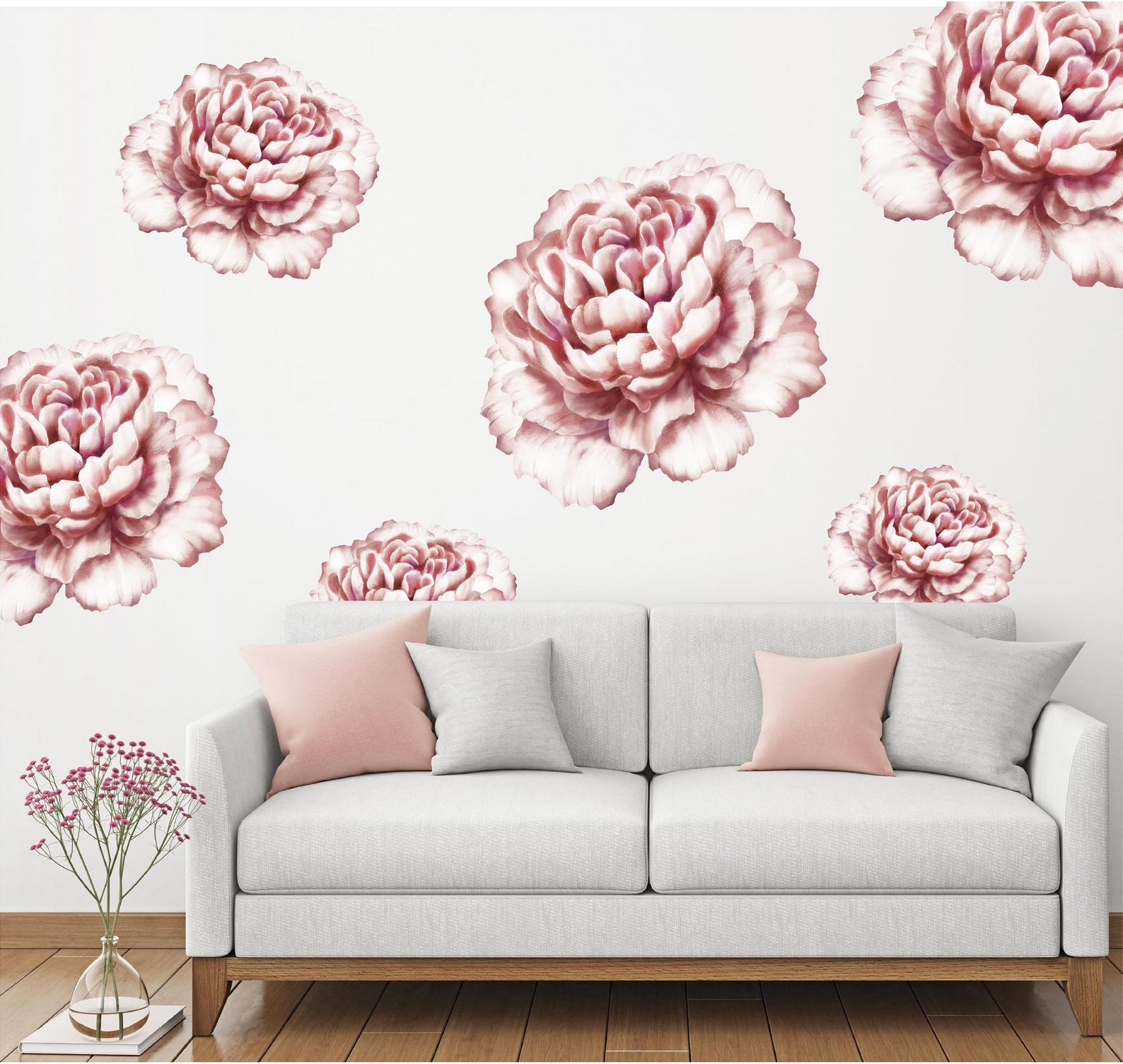 Watercolor Pink Peony 2 Wall Decal, Nursery Wall Decal, Peony Wall ...