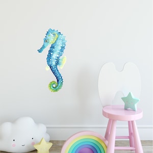 Blue Green Seahorse Wall Decal Fish Ocean Sea Life Removable Fabric Wall Sticker | DecalBaby