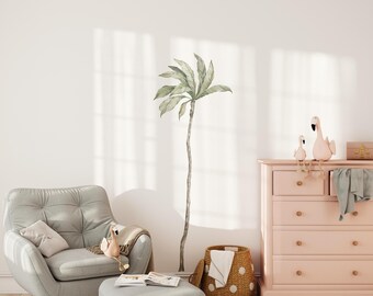 Watercolor Palm Tree Wall Decal, Tropical Palm, Jungle Safari Fauna, Neutral Safari Baby Nursery Room Decor
