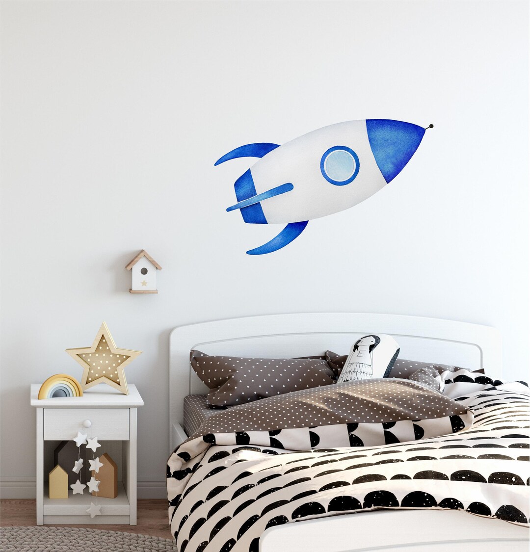 Spaceship Wall Decal Watercolor Outer Space Ship Wall Sticker Removable