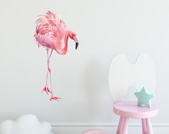 Watercolor Pink Flamingo #2 Wall Decal Tropical Bird Removable Fabric Wall Sticker